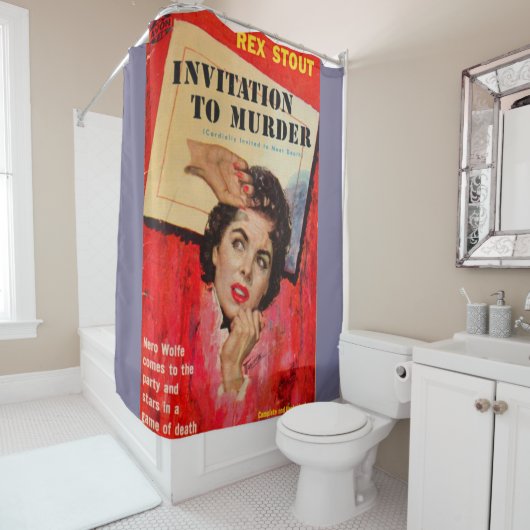 1950er Einladung zu Murder Zellstoff-Roman Cover Duschvorhang (Beispiel)