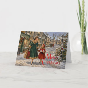 1950er englische Weihnachtsmutter beim Einkaufen Feiertagskarte