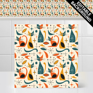 1950er Jahre Atom Mid Century Modern Retro Katzen Fliese