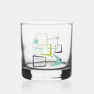 1950er Jahre Atomquadrate Stars Boomerang Midjahrh Whiskyglas