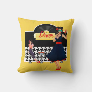 1950er Jahre Diner Gelb Schwarz & Weiß kariert Kissen
