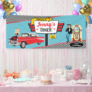 1950er Jahre Diner Retro Auto Geburtstagsparty Soc Banner