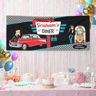 1950er Jahre Diner Retro Auto Geburtstagsparty Soc Banner