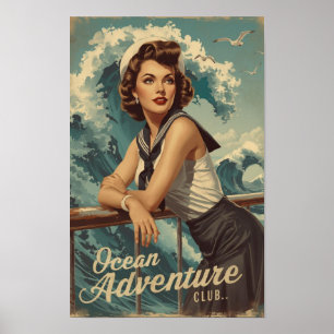 1950er Jahre Matrosen-Pin-Up-Art – Retro-Nautische Poster
