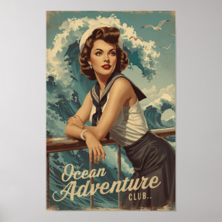 1950er Jahre Matrosen-Pin-Up-Art – Retro-Nautische Poster