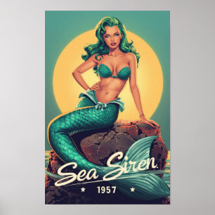 1950er Jahre Meerjungfrau Pin-Up – Retro Sea Siren Poster