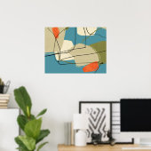 1950er Jahre Mittelalter Modernes Abstraktes Blau Poster (Heimbüro)