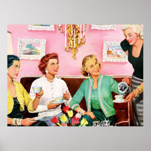 1950er Jahre Nachmittagstee Mitte Jahrhundert Mode Poster