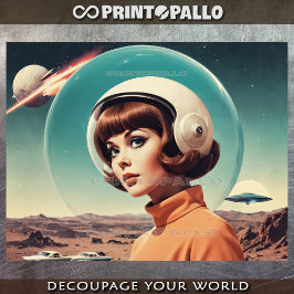 1950er Jahre Retro Futurismus-Frau mit Plexiglas-H Seidenpapier