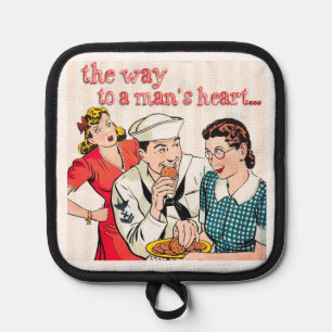 1950er Jahre Vintage-Matrose und Hausfrau Topflappen