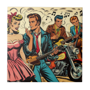 1950er Jahre Vintage Rock and Roll Comics Fliese