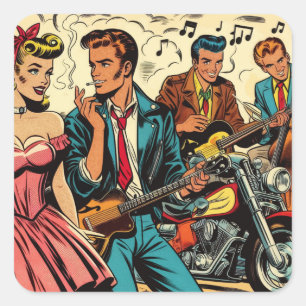 1950er Jahre Vintage Rock and Roll Comics Quadratischer Aufkleber