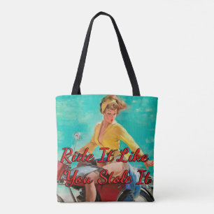 1950er Motorrad Mädchen von Gil Elvgren Tasche