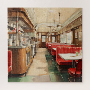 1950er Retro-Amerikanisches Diner Aquarell Puzzle
