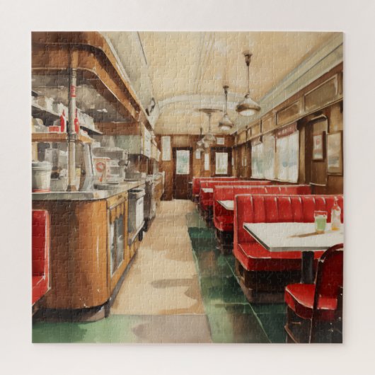 1950er Retro-Amerikanisches Diner Aquarell Puzzle (Vertikal)