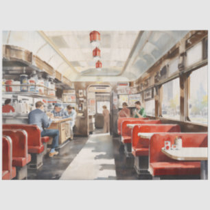 1950er Retro-Amerikanisches Diner Aquarell Seidenpapier