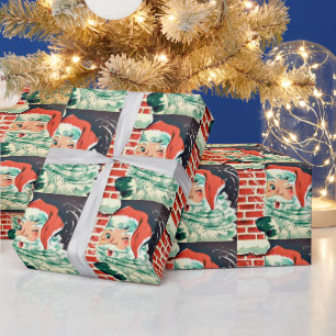 1950er Retro Vintage Weihnachten Santa Zwinkernd Geschenkpapier