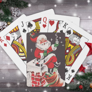 1950er Retro-Weihnachtsmann auf dem Dachboden Vint Spielkarten