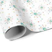 1950er Teal Orange Atomic Age Starburst Mitte des Geschenkpapier (Rolleneckpunkt)
