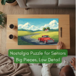 1950s Country Road & Red Pickup Truck for Seniors Puzzle