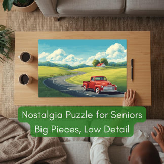 1950s Country Road & Red Pickup Truck for Seniors Puzzle