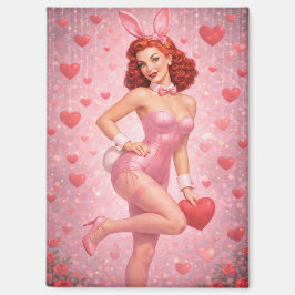 1950s Inspired Pink Bunny Art | Playful Valentine  Magnet