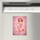 1950s Inspired Pink Bunny Art | Playful Valentine  Magnet (In Situ (Geschirrspüler))