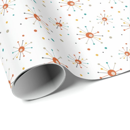 1950s Red Blue Atomic Age Starburst Mid Century Geschenkpapier