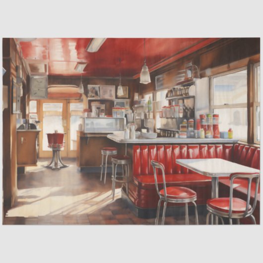 1950s Retro American Diner Watercolor Seidenpapier (Vorderseite)