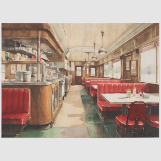 1950s Retro American Diner Watercolor Seidenpapier (Vorderseite)