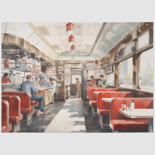 1950s Retro American Diner Watercolor Seidenpapier (Vorderseite)