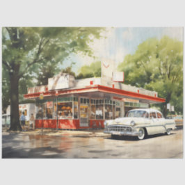 1950s Retro American Diner Watercolor Seidenpapier
