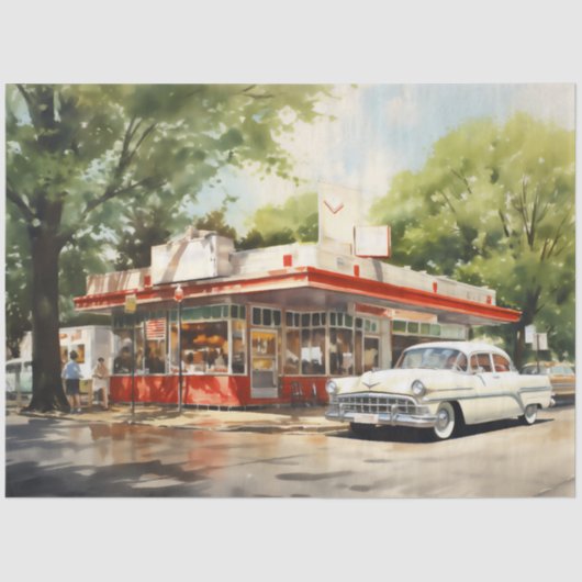 1950s Retro American Diner Watercolor Seidenpapier (Vorderseite)