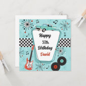 1950's Retro Blue & Red Birthday Card Karte (Vorderseite/Rückseite Beispiel)