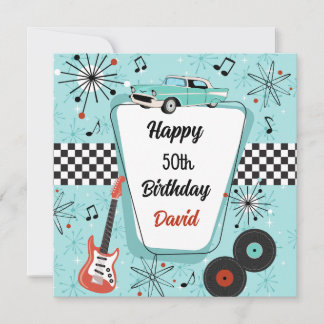 1950's Retro Blue & Red Birthday Card Karte