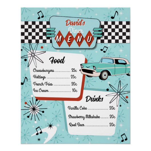 1950s Retro Diner Menu Poster (Vorderseite)