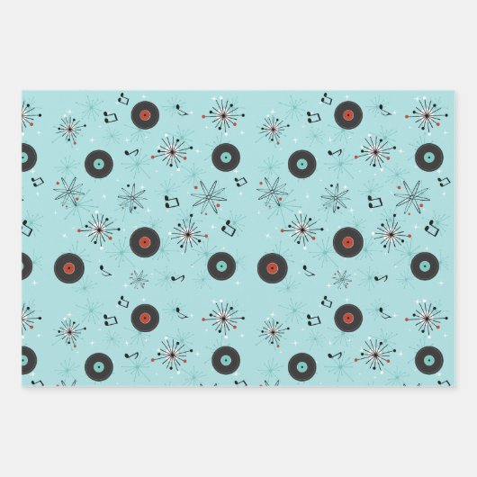 1950s Retro Music Records Geschenkpapier Set (Vorderseite)