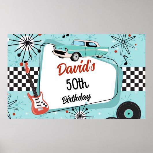 1950's Retro Red & Blue Birthday Party Poster (Vorne)