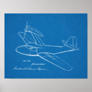 1951 Patentkunstzeichnung Top Propeller Flugzeug Poster