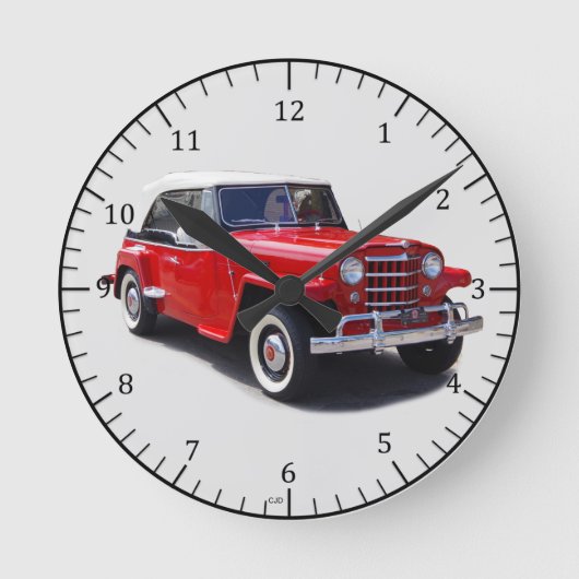 1951 Uhr hochauflösender roter Jeepster (Vorderseite)