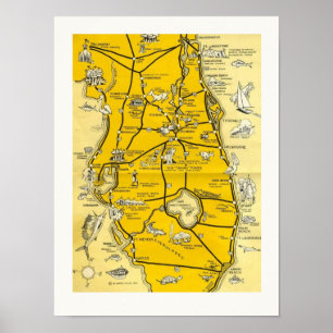 1952 Florida Attraktionen 12x16 Karte Poster
