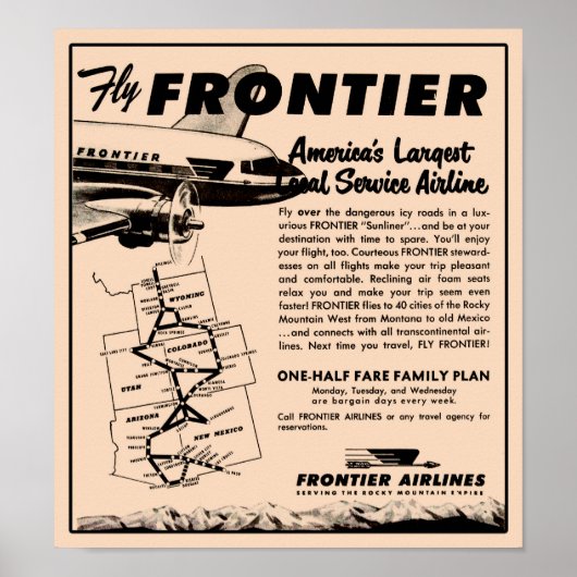 1953 Neudruck von Frontier Airlines Poster (Vorne)