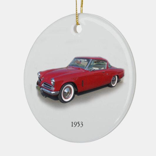 1953 rote Oldtimerverzierung Keramik Ornament (Links)