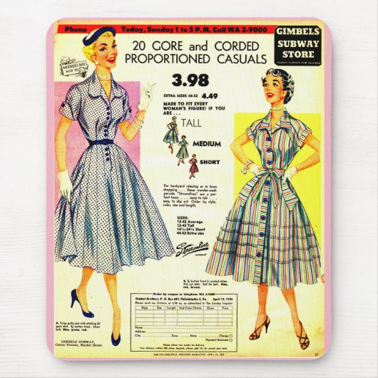 1953 Verkauf von Kleidern im Gimbels Subway Store Mousepad (Vorne)