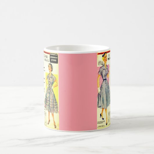 1953 Verkauf von Kleidung im Gimbels Subway Store Kaffeetasse (Mittel)