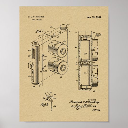 1954 Doppelkamera Patent Art Zeichnend Druck Poster (Vorne)