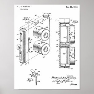 1954 Doppelkamera Patent Art Zeichnend Druck Poster