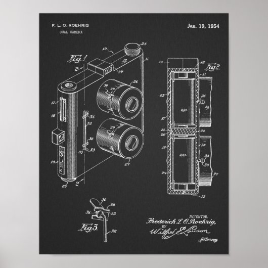 1954 Doppelkamera Patent Art Zeichnend Druck Poster (Vorne)