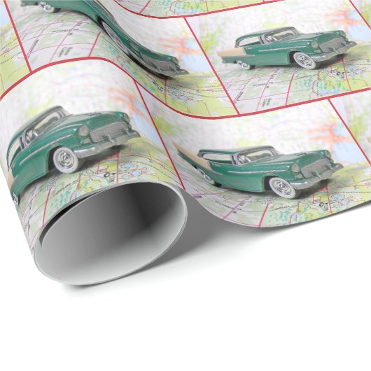 1955 Auto auf dem Fahrplan Geschenkpapier (Rolleneckpunkt)