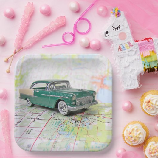 1955 Auto auf dem Fahrplan Pappteller (Party)